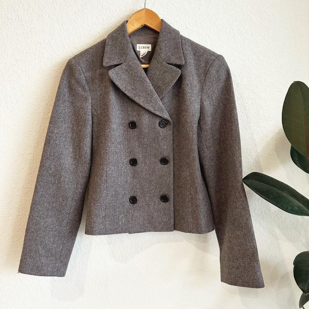 J Crew Wool Double Breasted Blazer Size 4 Gray Preppy Quiet Luxury Minimalist
